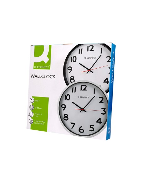 Reloj q-connect de pared plastico oficina redondo 34 cm marco blanco