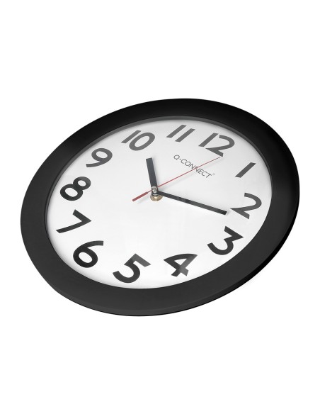Reloj q-connect de pared plastico oficina redondo 30 cm marco negro