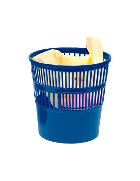 Papelera plastico q-connect 15 litros rejilla color azul 285x290 mm