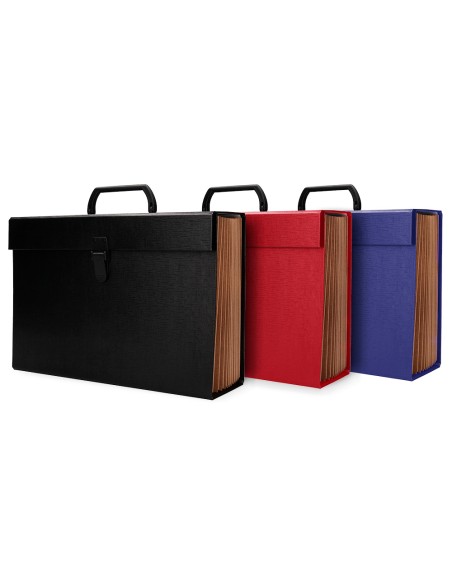 Maletin liderpapel con fuelle y asa carton forrado 19 departamentos 255x390x120 mm colores surtidos