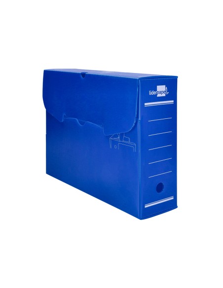 Caja archivo definitivo plastico liderpapel lomo 100 mm azul 360x100x260 mm