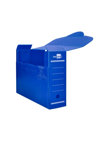 Caja archivo definitivo plastico liderpapel lomo 100 mm azul 360x100x260 mm