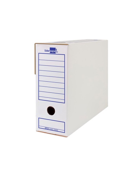 Caja archivo definitivo liderpapel folio prolongado carton reciclado 325g/m2 lomo 116 mm blanco 388x116x275 mm