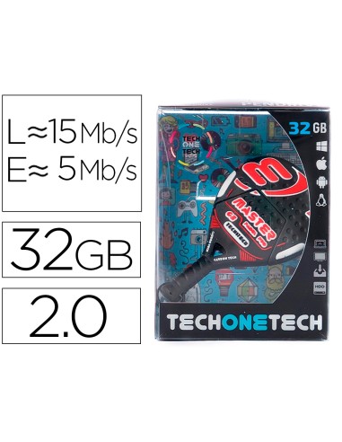 Memoria usb tech on tech raqueta padel roja 32 gb