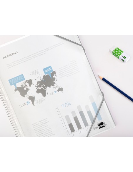 Carpeta liderpapel escaparate con espiral 80 fundas polipropileno din a4 transparente