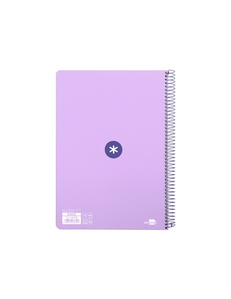 Cuaderno espiral antartik a4 micro tapa dura 80h 100 gr cuadro 5 mm sin bandas 4 taladros color lavanda