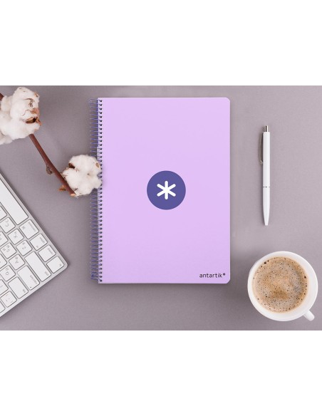 Cuaderno espiral antartik a4 micro tapa dura 80h 100 gr cuadro 5 mm sin bandas 4 taladros color lavanda
