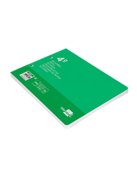 Recambio liderpapel cuarto apaisado 100 hojas 60gr cuadro 4 mm 2 taladros con margen