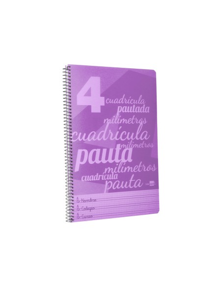 Cuaderno espiral liderpapel folio pautaguia tapa plastico 80h 75gr cuadro pautado 4mm con margen color violeta
