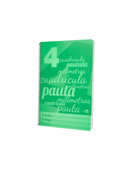 Cuaderno espiral liderpapel folio pautaguia tapa plastico 80h 75gr cuadro pautado 4mm con margen color verde