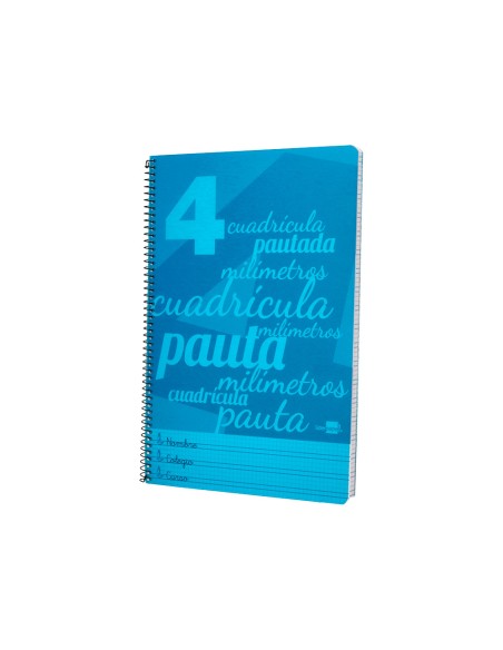 Cuaderno espiral liderpapel folio pautaguia tapa plastico 80h 75gr cuadro pautado 4mm con margen color azul