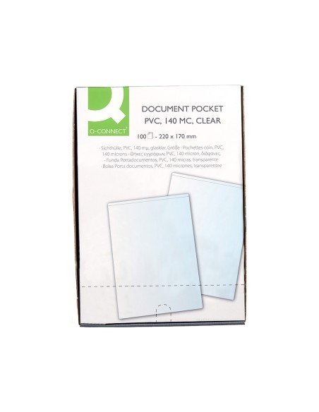 Funda portacarnet q-connect cuarto 140 micras pvc transparente 220x170mm
