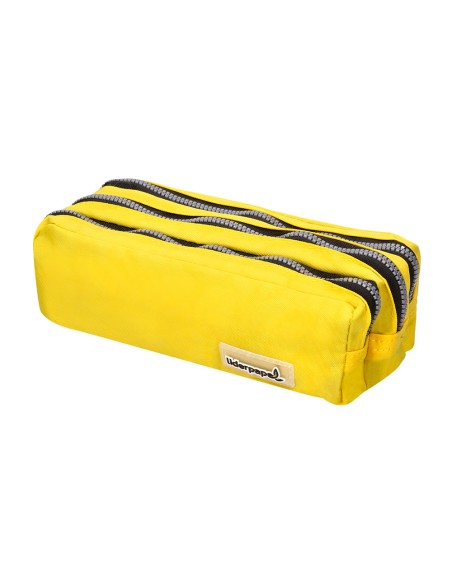 Estuche portatodo liderpapel rectangular 3 bolsillos amarillo pastel 185x80x70 mm