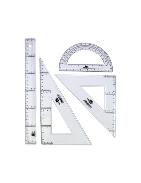 Juego escuadra y cartabon 25cm regla 30cm y semicirculo 15cm liderpapel en petaca incolora
