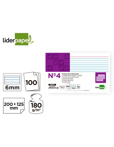 Ficha liderpapel rayada nº4 125x200 mm 180gr...