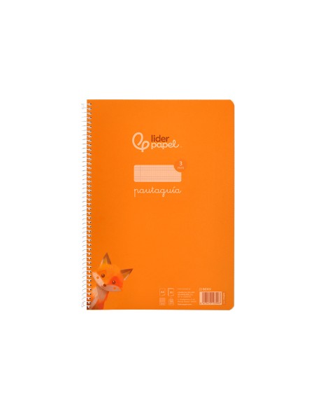 Cuaderno espiral liderpapel a4 pautaguia tapa plastico 80h 90gr cuadro pautado 3mm con margen color naranja