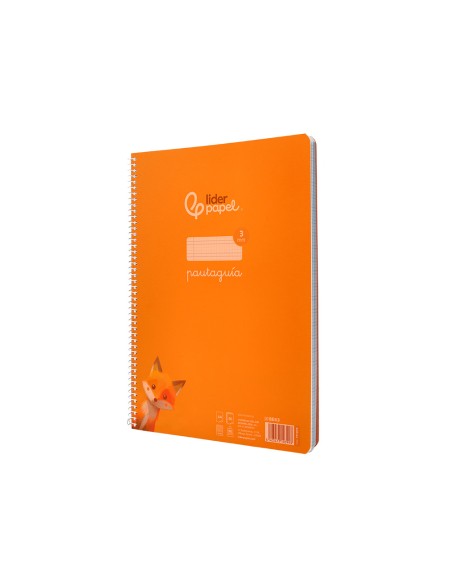 Cuaderno espiral liderpapel a4 pautaguia tapa plastico 80h 90gr cuadro pautado 3mm con margen color naranja