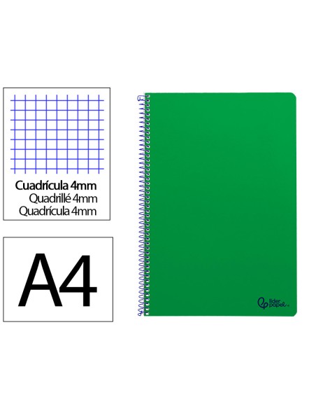 Cuaderno espiral liderpapel a4 smart tapa blanda 80h 75gr cuadro 4mm con margen color verde