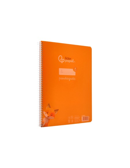 Cuaderno espiral liderpapel a4 pautaguia tapa plastico 80h 90gr cuadro pautado 4mm con margen color naranja