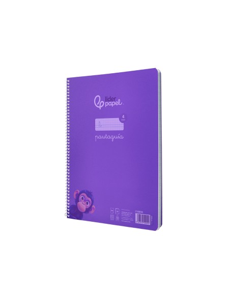Cuaderno espiral liderpapel a4 pautaguia tapa plastico 80h 90gr cuadro pautado 4mm con margen color lila