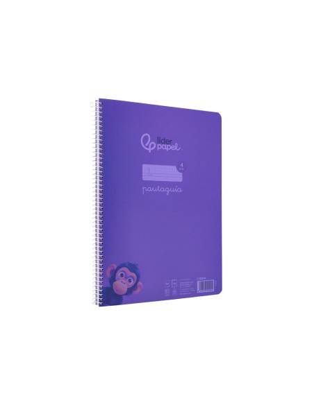 Cuaderno espiral liderpapel a4 pautaguia tapa plastico 80h 90gr cuadro pautado 4mm con margen color lila