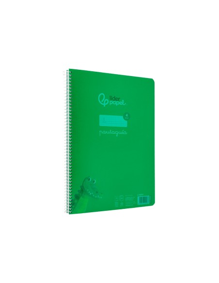 Cuaderno espiral liderpapel a4 pautaguia tapa plastico 80h 90gr cuadro pautado 4mm con margen color verde