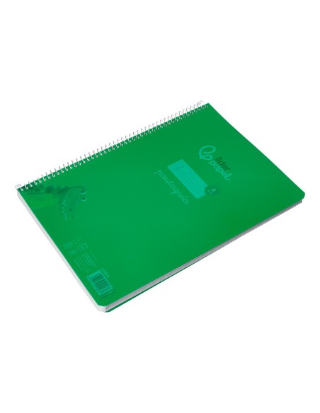 Cuaderno espiral liderpapel a4 pautaguia tapa plastico 80h 90gr cuadro pautado 4mm con margen color verde