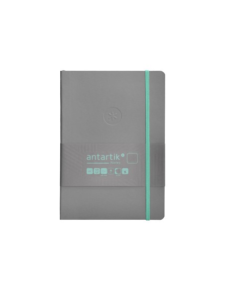 Cuaderno con gomilla antartik notes tapa blanda a5 hojas lisas gris y turquesa 80 hojas 80 gr fsc