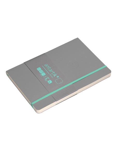 Cuaderno con gomilla antartik notes tapa blanda a5 hojas lisas gris y turquesa 80 hojas 80 gr fsc