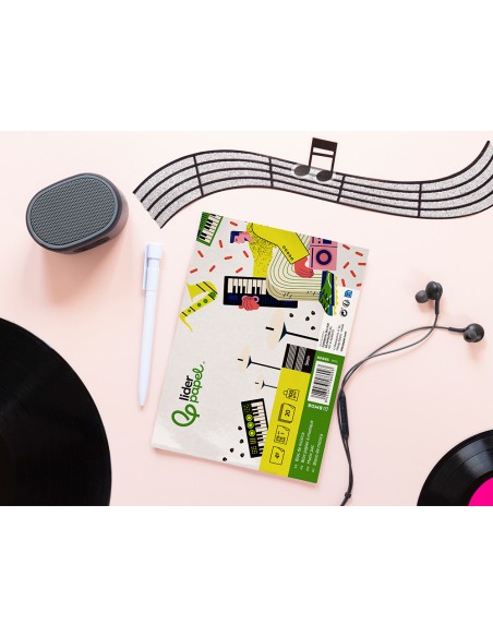 Bloc musica liderpapel pentagrama 5mm cuarto 20 hojas 100g/m2 grapado