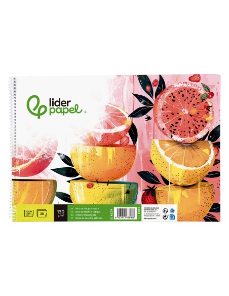 Bloc dibujo liderpapel artistico espiral 230x325mm 20 hojas 130g/m2 sin recuadro sin microperforado