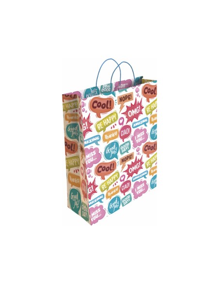 Bolsa para regalo basika papel estucado 160 g todo año con asa retorcida tamaño m 27+12x37 cm
