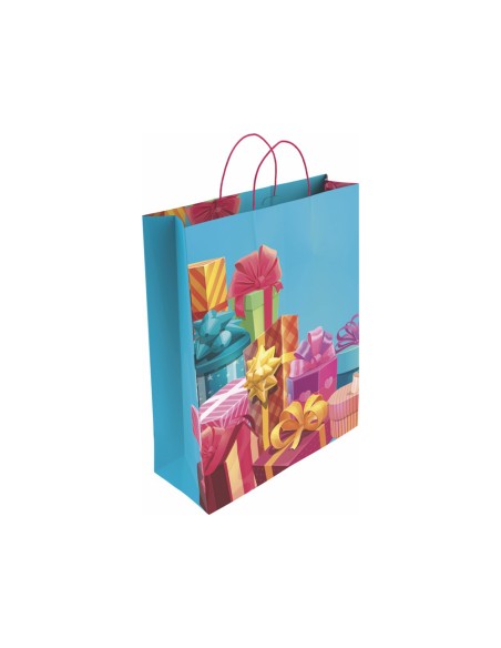 Bolsa para regalo basika papel estucado 160 g todo año con asa retorcida tamaño m 27+12x37 cm