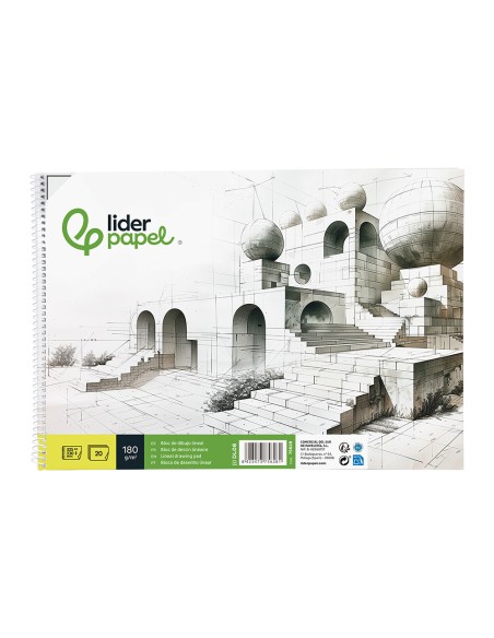 Bloc dibujo liderpapel lineal espiral 230x325mm 20 hojas 180 gr/m2 con recuadro perforado
