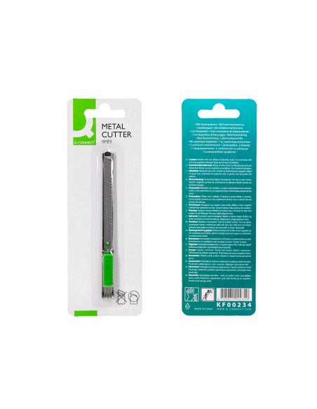 Cuter q-connect metalico estrecho cuchilla 9 mm con clip blister 1 unidad