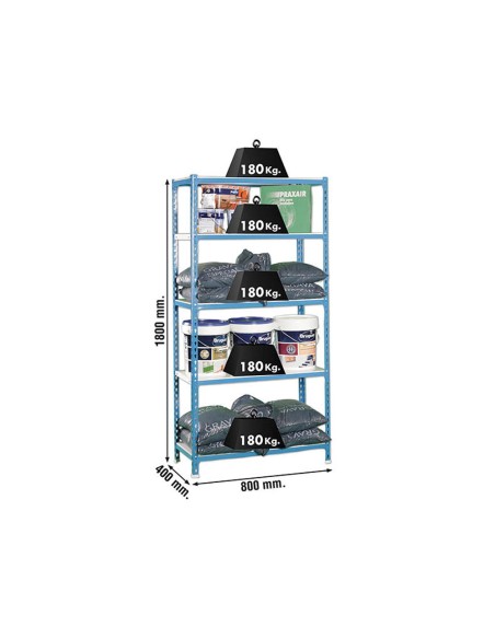 Estanteria metalica simonrack kit simonclick mini 5/400 color azul/blanco 5 estantes 180 kg por estante 180x80x40cm