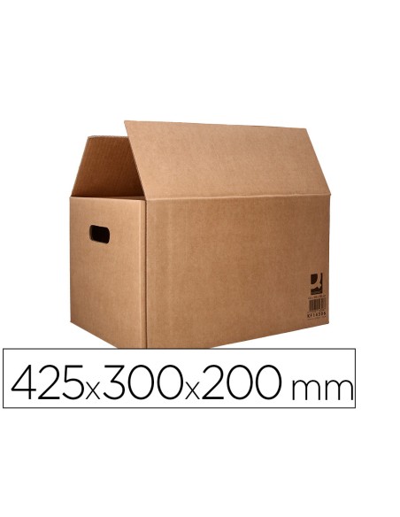 Caja para embalar q-connect americana con fondo automaticoy asas carton canal simple 5 mm color kraft 425x300x200 mm