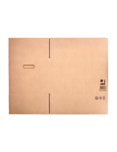 Caja para embalar q-connect americana con fondo automaticoy asas carton canal simple 5 mm color kraft 425x300x200 mm