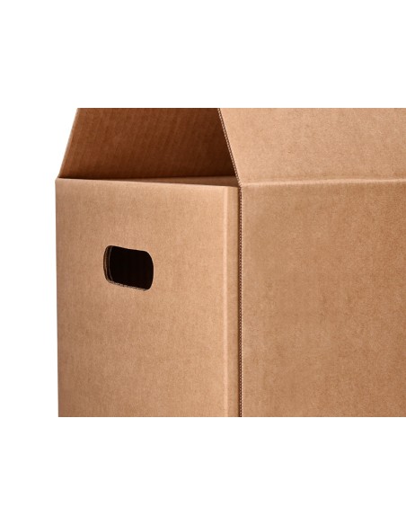 Caja para embalar q-connect americana con fondo automaticoy asas carton canal simple 5 mm color kraft 425x300x200 mm