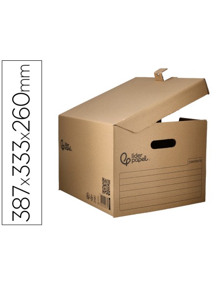 Cajon contenedor liderpapel carton manual para 3 cajas archivo definitivo folio / 3 archivadores a-z 387x333x260mm