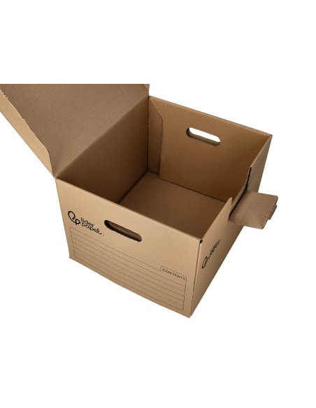 Cajon contenedor liderpapel carton manual para 3 cajas archivo definitivo folio / 3 archivadores a-z 387x333x260mm