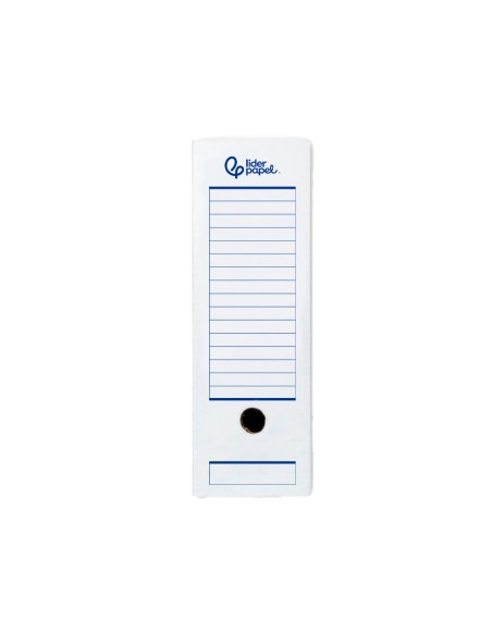 Caja archivo definitivo automatica liderpapel folio carton reciclado 325g/m2 lomo 100 mm blanco 360x100x255mm