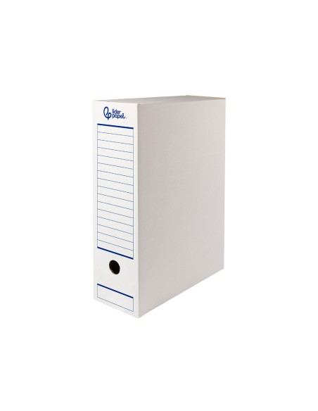 Caja archivo definitivo automatica liderpapel folio carton reciclado 325g/m2 lomo 100 mm blanco 360x100x255mm