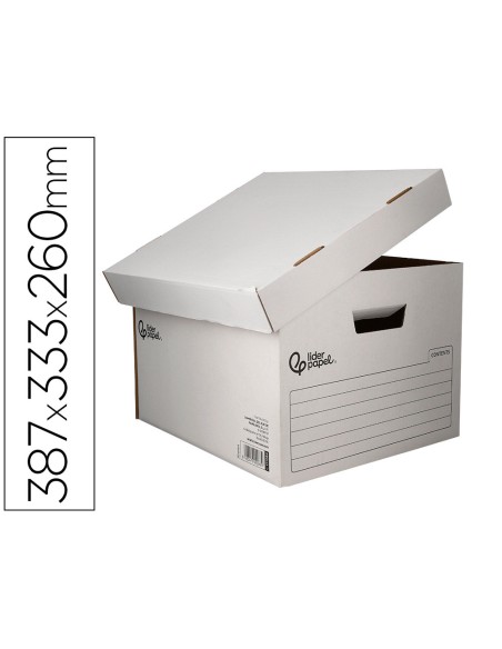 Cajon contenedor liderpapel carton automatico para 3 cajasarchivo definitivo folio / 4 archivadores a-z 387x333x260mm