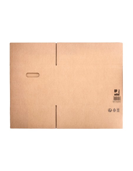 Caja para embalar q-connect americana ultra resistente con asas carton canal doble 7 mm color kraft 700x440x330 mm