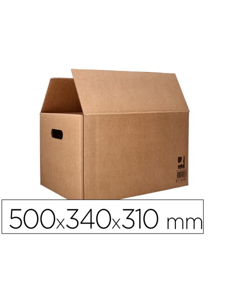 Caja para embalar q-connect americana ultra resistente con asas carton canal doble 7 mm color kraft 500x340x310 mm
