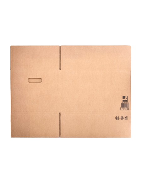 Caja para embalar q-connect americana ultra resistente con asas carton canal doble 7 mm color kraft 430x300x250 mm