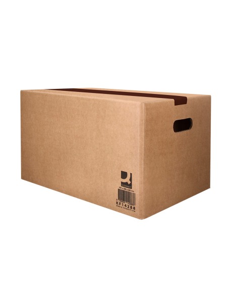 Caja para embalar q-connect americana ultra resistente con asas carton canal doble 7 mm color kraft 430x300x250 mm