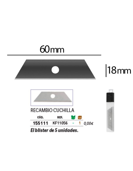 Repuesto cuter q-connect ancho para modelo kf14624 cuchilla 18 mm blister 5 unidades