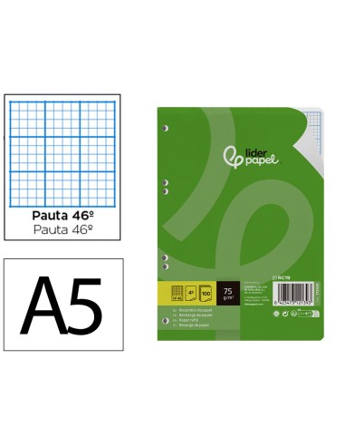 Recambio liderpapel din a5 100 hojas 75gr...